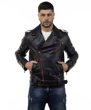 Chiodo Tre Tasche - Chiodo Uomo Rosso Asportato in vera pelle