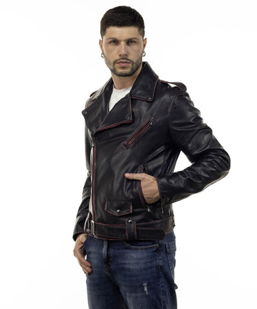Chiodo Tre Tasche - Chiodo Uomo Rosso Asportato in vera pelle