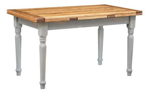 Biscottini Tavolo allungabile Country legno massello di tiglio struttura grigio anticato piano finitura naturale. Made Italy