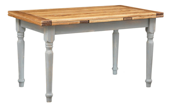 Biscottini Tavolo allungabile Country legno massello di tiglio struttura grigio anticato piano finitura naturale. Made Italy