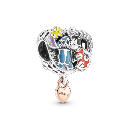 Pandora - Disney, Charm Lilo & Stitch, Ohana in Argento