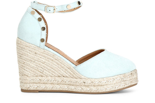 SANDALI IN TESSUTO CON BORCHIE SU ZEPPACORDA