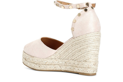 SANDALI IN TESSUTO CON BORCHIE SU ZEPPACORDA