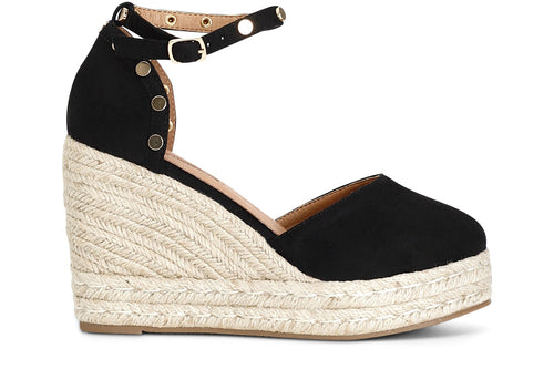 SANDALI IN TESSUTO CON BORCHIE SU ZEPPACORDA