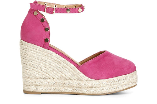 SANDALI IN TESSUTO CON BORCHIE SU ZEPPACORDA