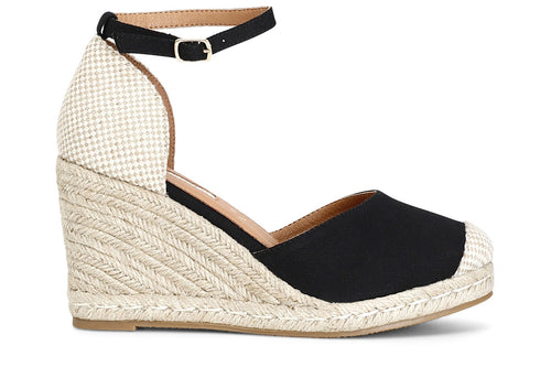 SANDALI IN TESSUTO SU ZEPPA CORDA