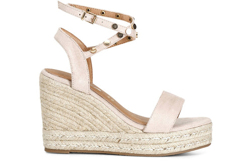 SANDALI IN TESSUTO CON BORCHIE SU ZEPPACORDA