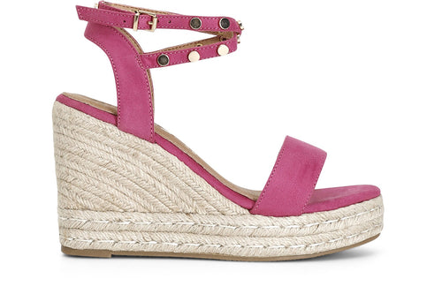 SANDALI IN TESSUTO CON BORCHIE SU ZEPPACORDA