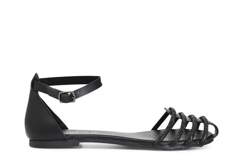SANDALO IN PELLE CON TOPPONE MIGNON STRASS