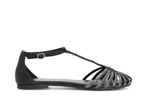 SANDALO IN PELLE CON MIGNON STRASS