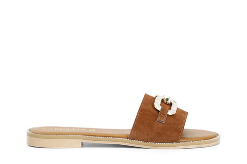 CIABATTA IN PELLE SCAMOSCIATA CON ACCESSORIO GIOIELLO