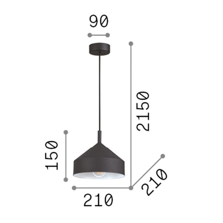 Sospensione Industrial-Minimal Yurta Metallo Nero 1 Luce E27 D21