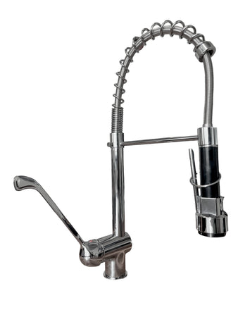 Rubinetto cucina industriale 50 cm in ottone con leva clinica e doccetta multigetto professionale