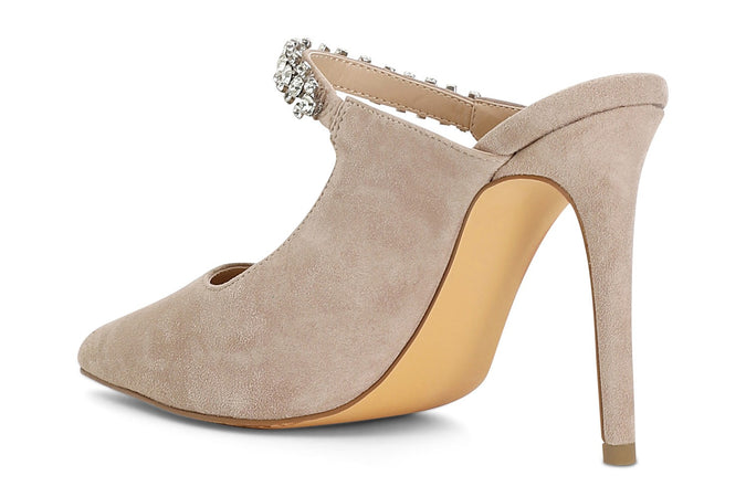 DECOLLETE IN PELLE SCAMOSCIATA APERTE DIETRO CON STRASS