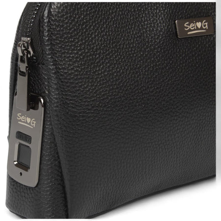 Sei G pochette nera da uomo con lucchetto ID