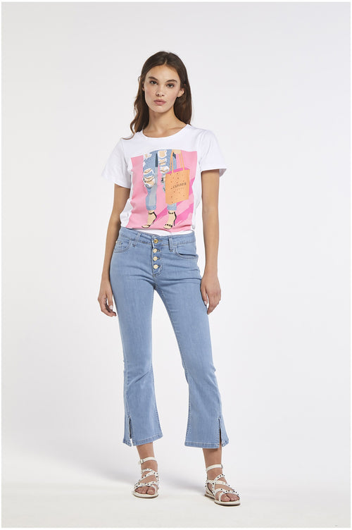 PANTALONE CROPPED FLARE CON BOTTONI A VISTA