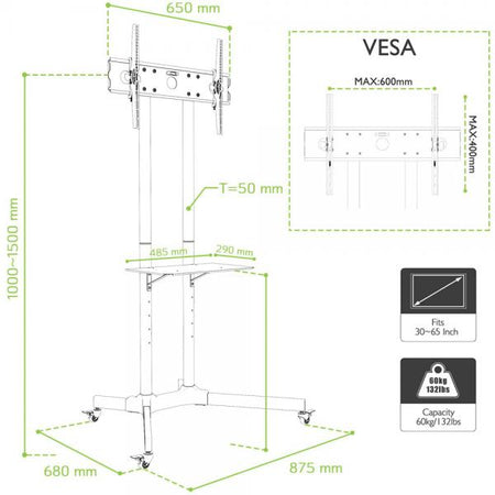 Carrello Supporto Pavimento Porta TV LCD/LED/Plasma 30''-65'' Mensola