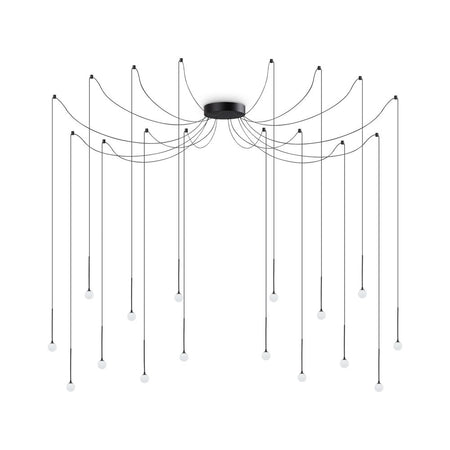 Sospensione Industrial-Minimal Lucciola Metallo Nero 16 Luci Led 16W 3000K