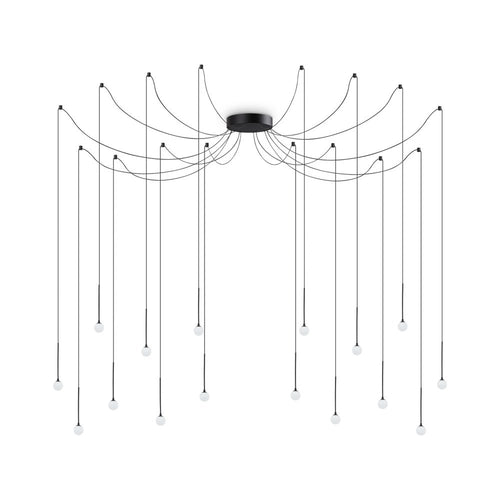 Sospensione Industrial-Minimal Lucciola Metallo Nero 16 Luci Led 16W 3000K
