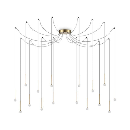 Sospensione Industrial-Minimal Lucciola Metallo Ottone 16 Luci Led 16W 3000K