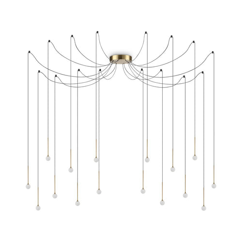 Sospensione Industrial-Minimal Lucciola Metallo Ottone 16 Luci Led 16W 3000K