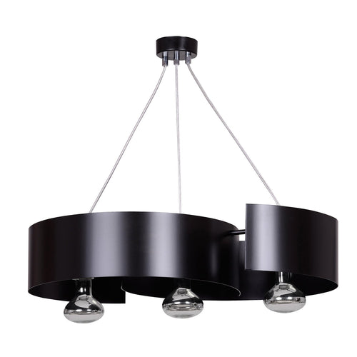 Lampadario Moderno 3 Luci Vixon In Acciao Nero E Cromo