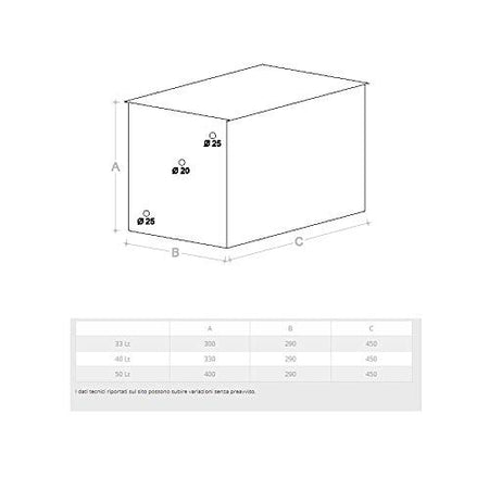 Vaso di espansione da 33lt inox 8 decimi AISI 304 aperto per termocamini e caldaie