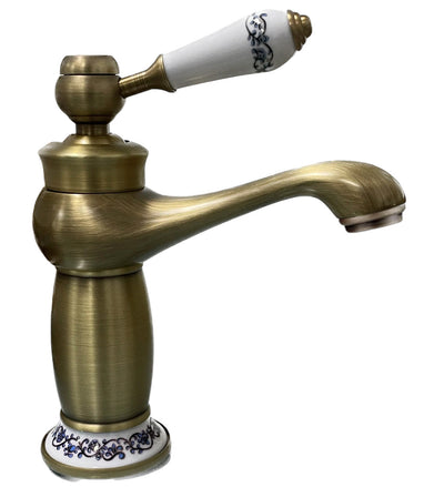 Rubinetto miscelatore per lavabo bagno vintage bronzato con dettagli in ceramica