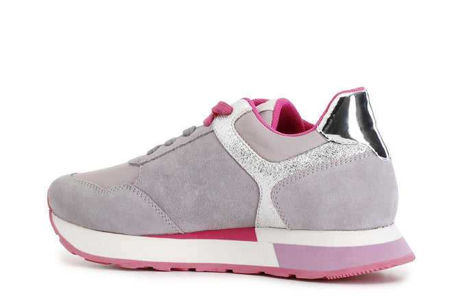 SNEAKERS IN PELLE SCAMOSCIATA E TESSUTOCON RIPORTI GLITTER