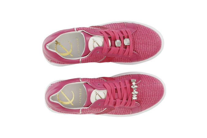 SNEAKERS IN RAFIA CON STRASS LATERALE EACCESSORI GIOIELLO LEVA E METTI