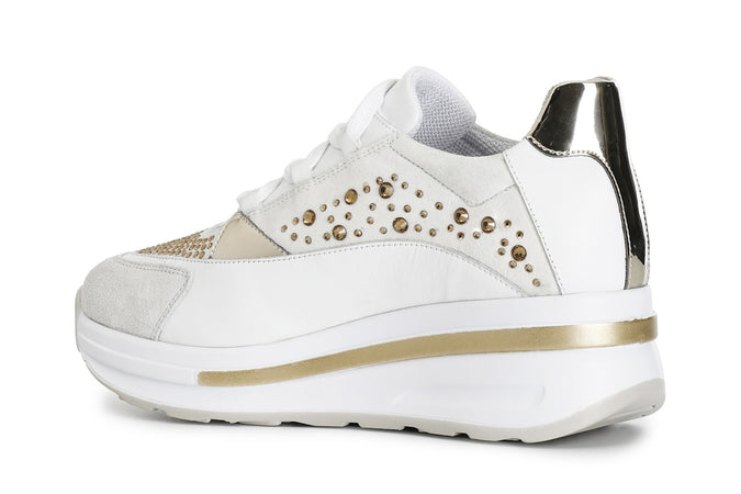 SNEAKERS IN PELLE E STRASS