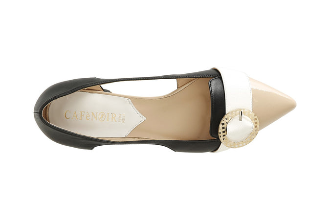 BALLERINA CON FIBBIA IN PELLE E PUNTA EFFETTO VERNICE