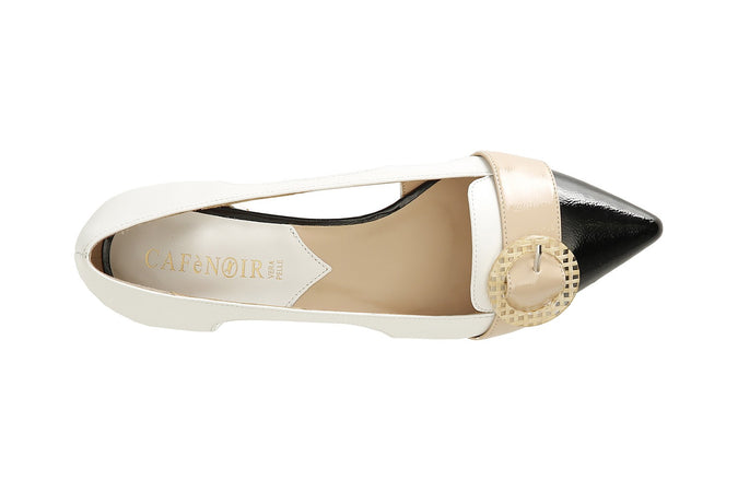 BALLERINA CON FIBBIA IN PELLE E PUNTA EFFETTO VERNICE