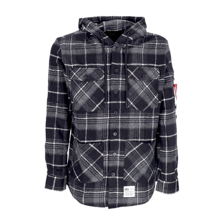 ALPHA INDUSTRIES Camicia Manica Lunga Cappuccio Uomo 45 P Hooded Black/grey da uomo