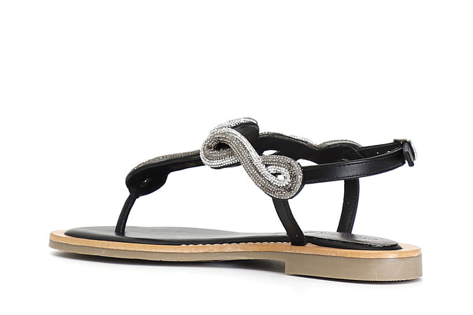 SANDALO INFRADITO IN NAPPA CON ACCESSORIO STRASS