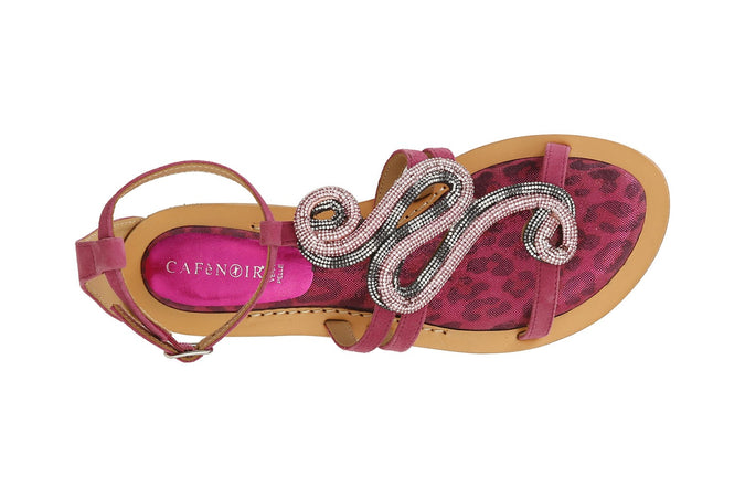 SANDALO IN CAMOSCIO E STAMPA MACULATA CON ACCESSORIO STRASS