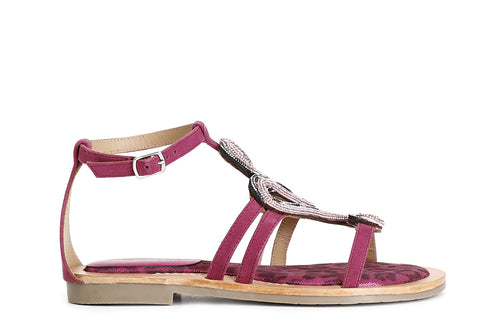 SANDALO IN CAMOSCIO E STAMPA MACULATA CON ACCESSORIO STRASS