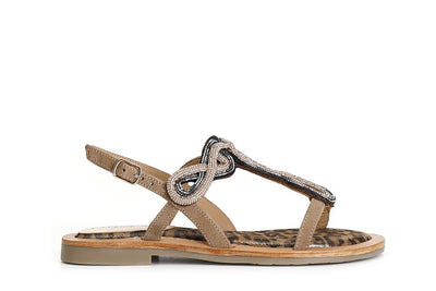 SANDALO INFRADITO IN CAMOSCIO E STAMPA MACULATA CON ACCESSORIO STRASS