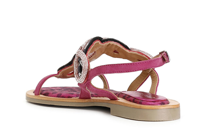 SANDALO INFRADITO IN CAMOSCIO E STAMPA MACULATA CON ACCESSORIO STRASS