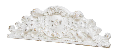 Biscottini Elegante fregio sopraporta Biscottini legno bianco anticato 73x7x26 Made Italy