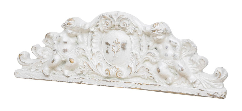 Biscottini Elegante fregio sopraporta Biscottini legno bianco anticato 73x7x26 Made Italy