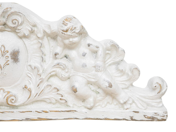 Biscottini Elegante fregio sopraporta Biscottini legno bianco anticato 73x7x26 Made Italy