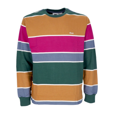 OBEY Maglietta Manica Lunga Uomo Nationale Stripe L/s Tee Dark Cedar Multi da uomo