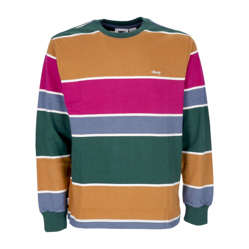 OBEY Maglietta Manica Lunga Uomo Nationale Stripe L/s Tee Dark Cedar Multi da uomo