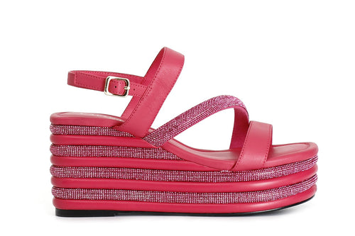 SANDALO ASIMMETRICO STRASS E NAPPA CON ZEPPA RIGHE STRASS