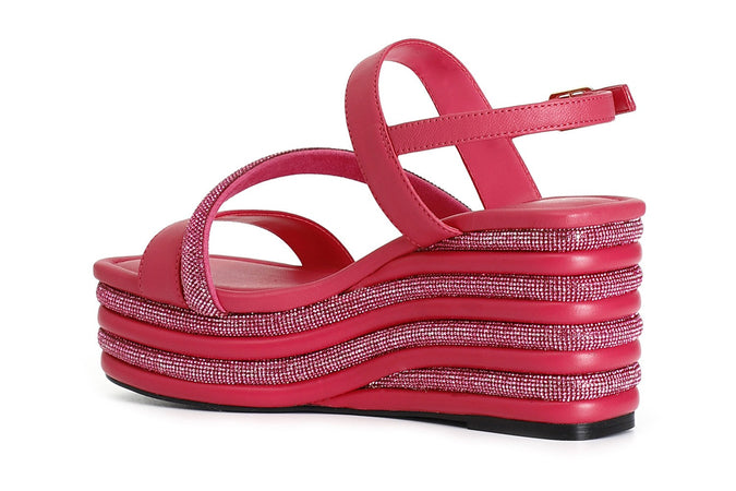 SANDALO ASIMMETRICO STRASS E NAPPA CON ZEPPA RIGHE STRASS