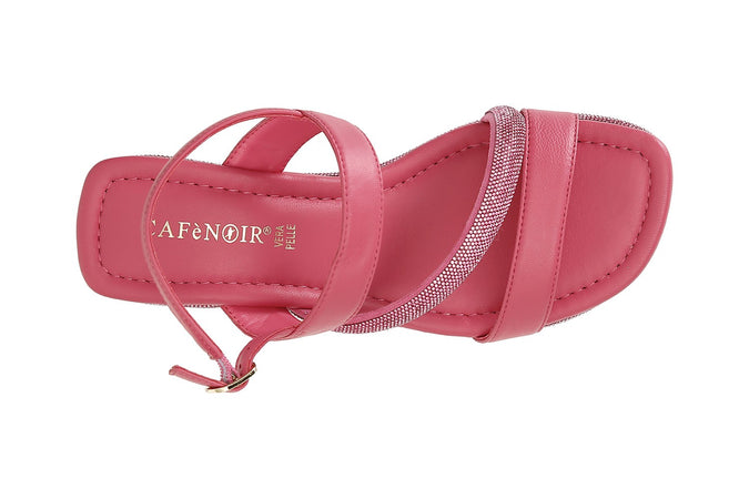 SANDALO ASIMMETRICO STRASS E NAPPA CON ZEPPA RIGHE STRASS