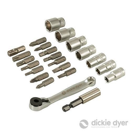 Set di punte e bussole 1/4" 23 pezzi più Chiave a Cricchetto e custodia dickie dyer