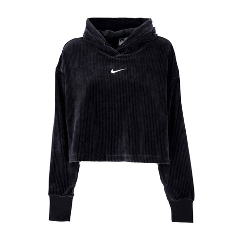 Nike Felpa Leggera Cappuccio Corta Donna Sportswear Velour Mod Cropped Hoodie Black/sail da donna