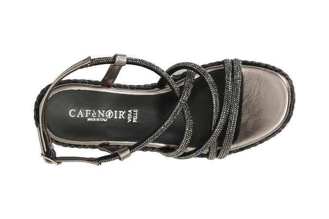 SANDALO CON LACCI INCROCIO IN STRASS ZEPPA FASCIA RAFIA